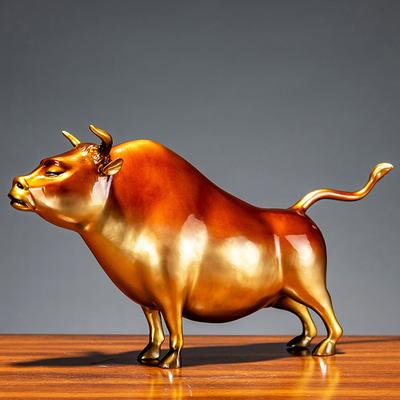 Имитация Животного Скульптура Латунные Украшения Золотой Бык Крупный Рогатый Скот Бык Смола Скульптура Медные Фигурки Аксессуары для Украшения Дома