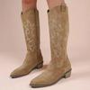 Women Boots Embroidered Western Cowboy Boots Spring Autumn Pointed Toe Thick Heel High Knee Boots PU Leather Long Boot Botas New