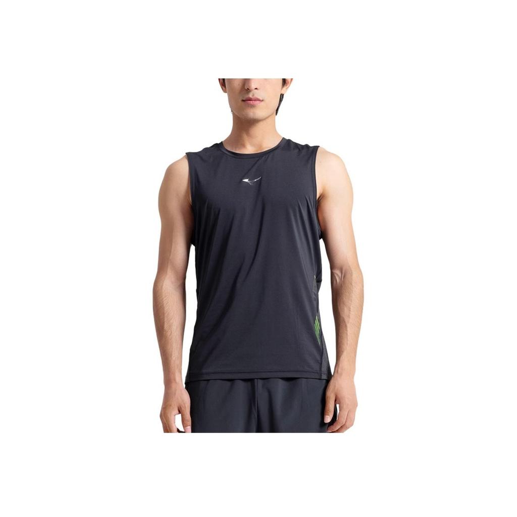 Mizuno Performance Series SS24 Gradient Letter Влагоотводящий беговой тренировочный жилет без рукавов с круглым вырезом для мужчин, топы, черный цвет J2CA41P9-09