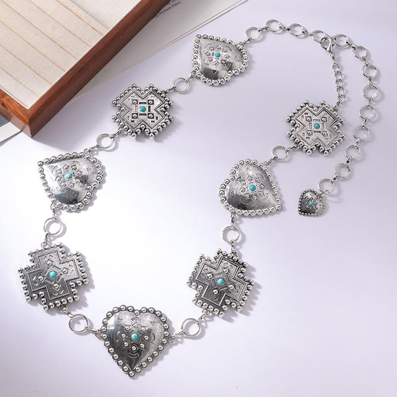 Heart Fashion Turquoise Waist Chain For Women With Metal Material And Design Elegant