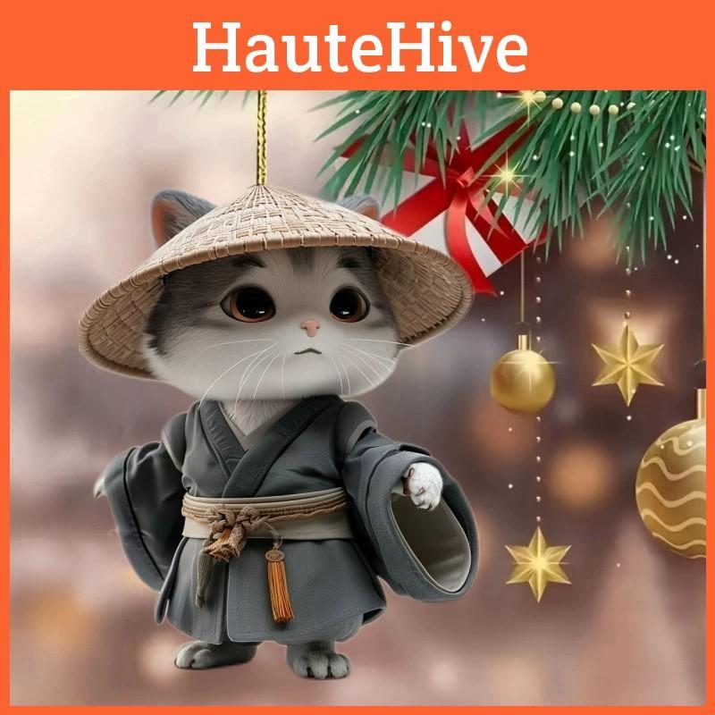 Cat Straw With Hat Acrylic Car Pendant For Christmas Party Decor Interior And