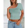 Summer Women Y2K Solid Colour U Neck Sexy Slim Showing Neckline Short Sleeve Women's T-Shirt