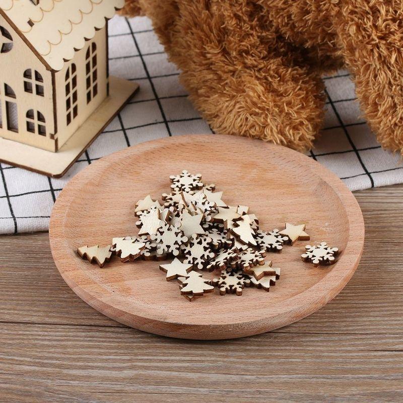 50pcs Wooden DIY Christmas Tree Hanging Ornaments Pendant Wood Chip Tree Table Bottle Decoration
