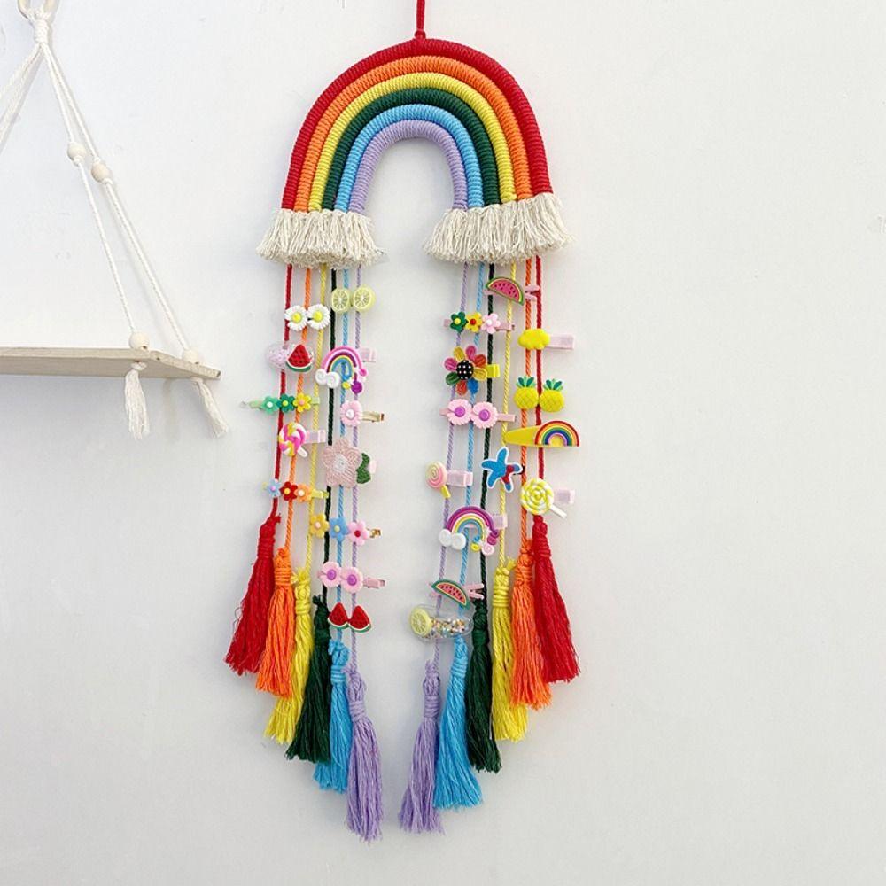 Cotton Rope Wall Ornaments Hand-woven Tassel Tapestry Kawaii Weaving Rainbow Hangings  Nursery