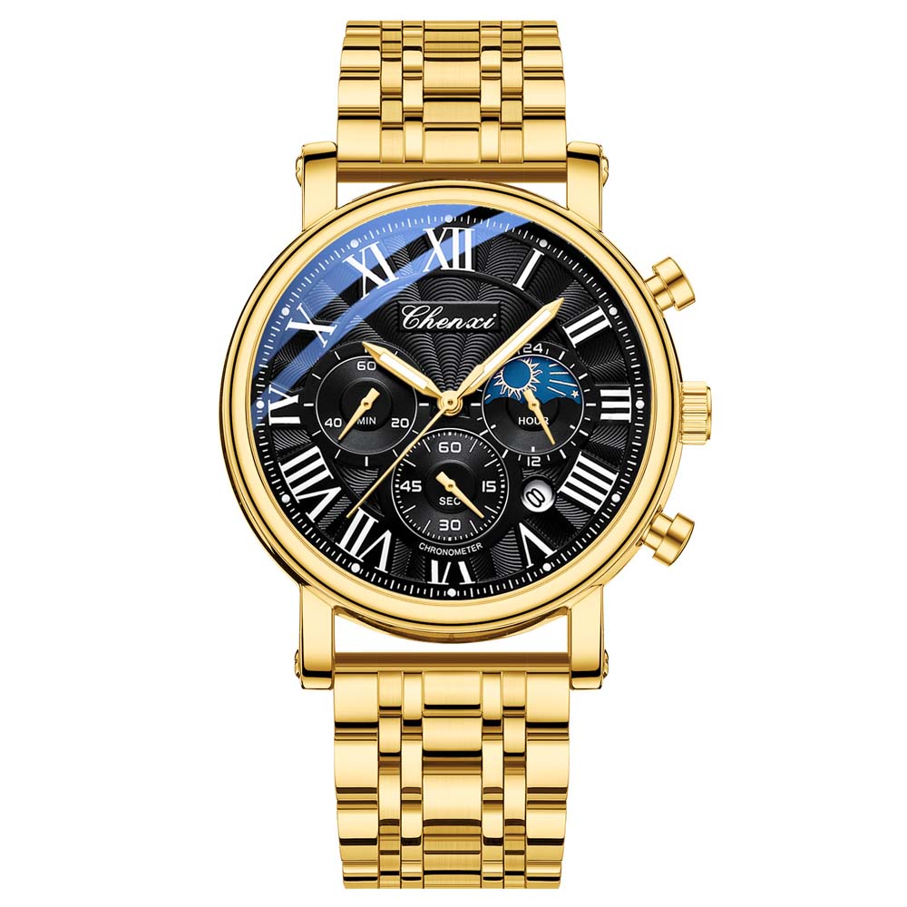 CHENXI Man's Multifunctional Watch Luxury Moon Phase Chronograph Luminous Waterproof Quartz Wristwatch High Quality Man Gifts