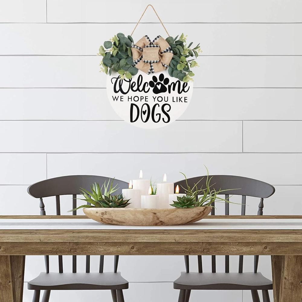 Знак на дверь фермерского дома для украшения крыльца входной двери с листьями эвкалипта и бантом в виде буйвола - приветственный венок, висящий для любителей собак, декор на весну и лето