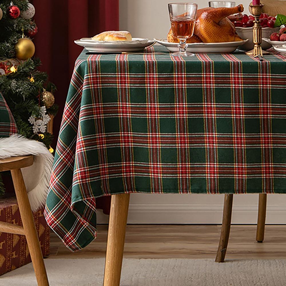 Christmas Table Cover Red Plaid Simple Tablecloth for Hotel Decor