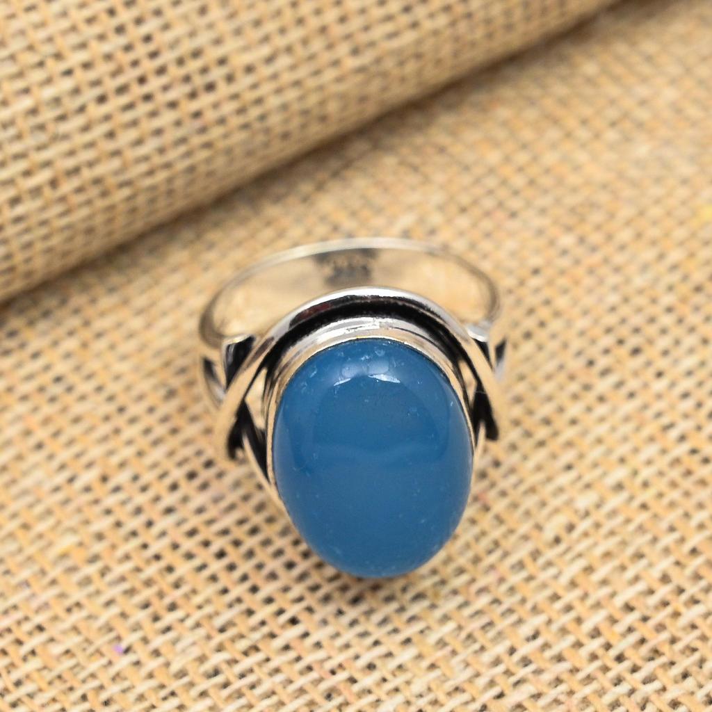 Gorgeous Blue Chalcedony Gemstone Handmade 925 Sterling Silver Jewelry Lovely Ring For Wedding Gift