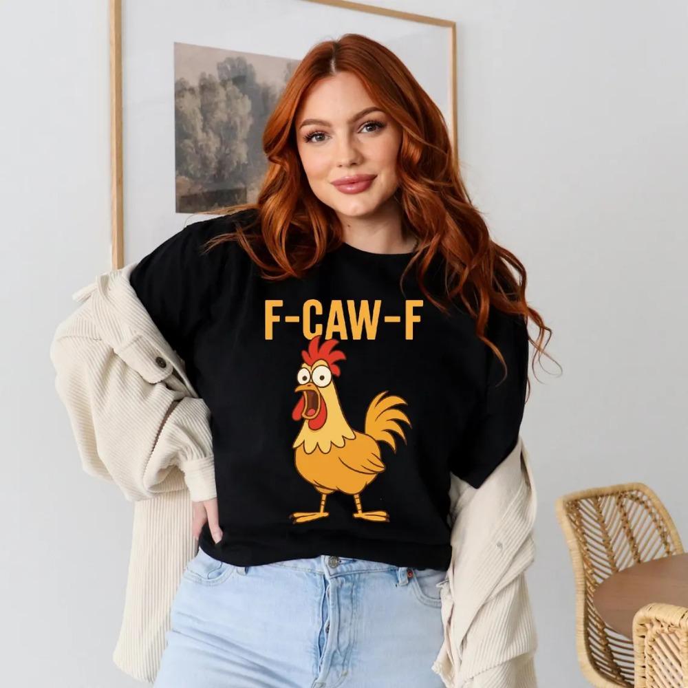 Смешная футболка F-Caw-F, Футболка с мемом про петуха, Дерзкая футболка для любителей птиц, Футболка с вороном в лунном свете, Черная птица футболка, Футболка с мемом про курицу