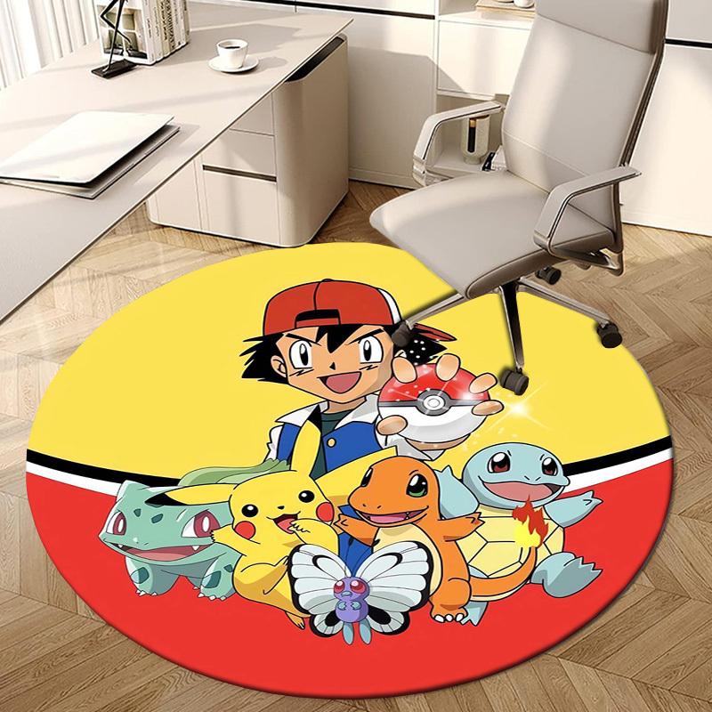 1pc Pokémon Characters with Ash and Friends Round carpet, Made of Polyester,Perfect for Decorating Office Chairs, Living Rooms,fplt109