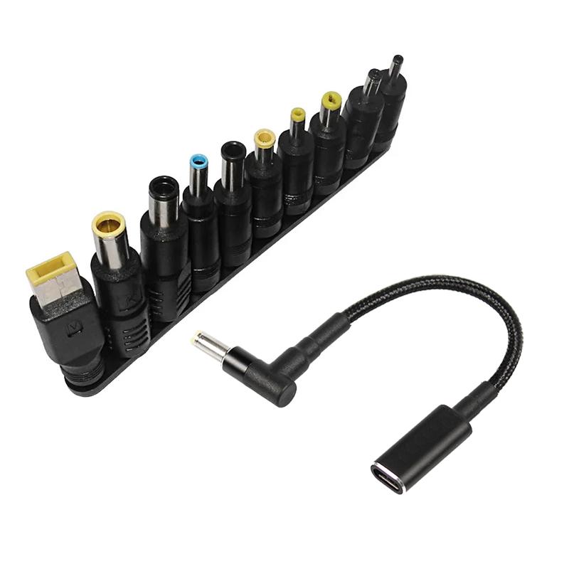 100 Вт 65 В Универсальный адаптер-разъем Type C для ноутбука, DC-разъем, USB-C кабель для зарядки, набор из 10 шт.