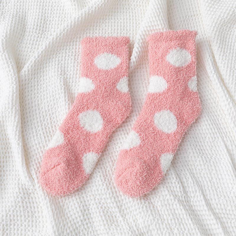 Socks Women Cute Solid Soft Fluffy Dot Socks White Black Coral Velvet Winter Warm Home Indoor Floor Terry Towel Fuzzy Sock Sox