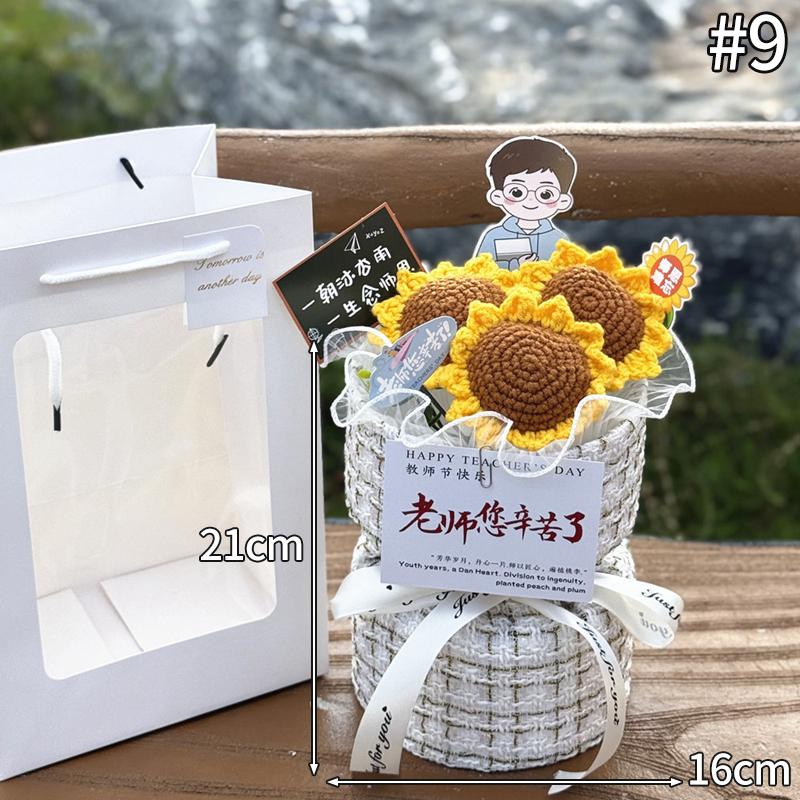 Crochet Sunflower Graduation Artificial Bouquet Teachers' Day Mothers Day Flower Bouquet Woven Flower Birthday Graduation Gift