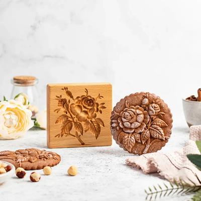 Деревянное печенье, форма для печенья с розами, цветами, животными, высеченными рельефными узорами, инструменты для выпечки, самодельный резак, День святого Валентина, Пасха