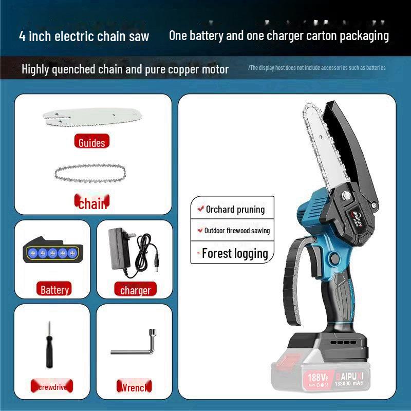 Электрическая цепная пила с литиевой аккумуляторной батареей 4/6 дюймов — портативная, одноручная пила для обрезки и рубки деревьев, облегчающая валку деревьев