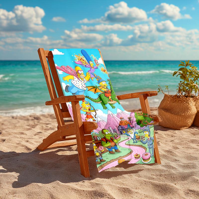 1Pc Simpsons Fantasy Adventure Beach Towel, Quick Dry, Multi-Use for Beach Pool Gym Yoga Home Travel, Christmas, Halloween, Xmas Gift S844