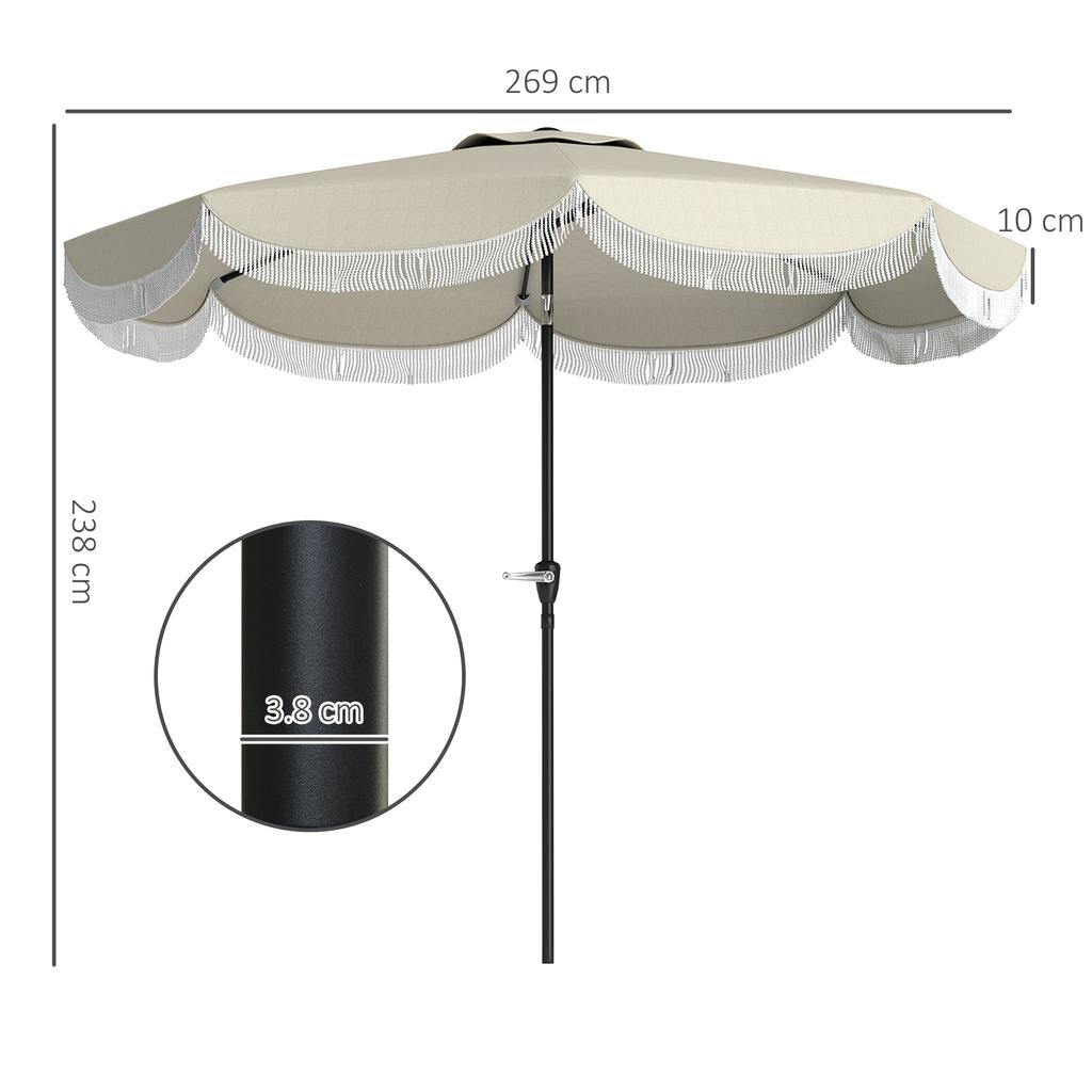 Round Garden Parasol 2.7x2.4 m with Crank, in Metal and Polyester, Light Grey