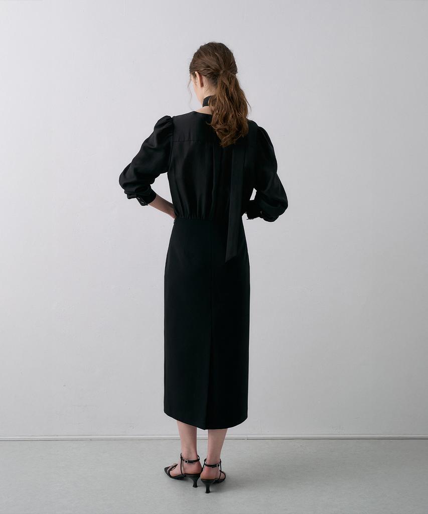 Lamerei Tie V-Neck Dress[Lmbfspdr808]-Black