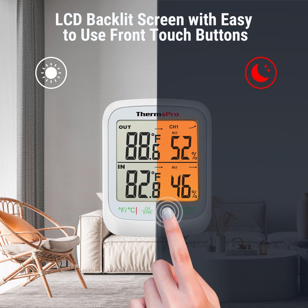 ThermoPro TP260B 300M Remote Range беспроводной цифровой домашний монитор температуры и влажности с подсветкой внутри и снаружи помещений