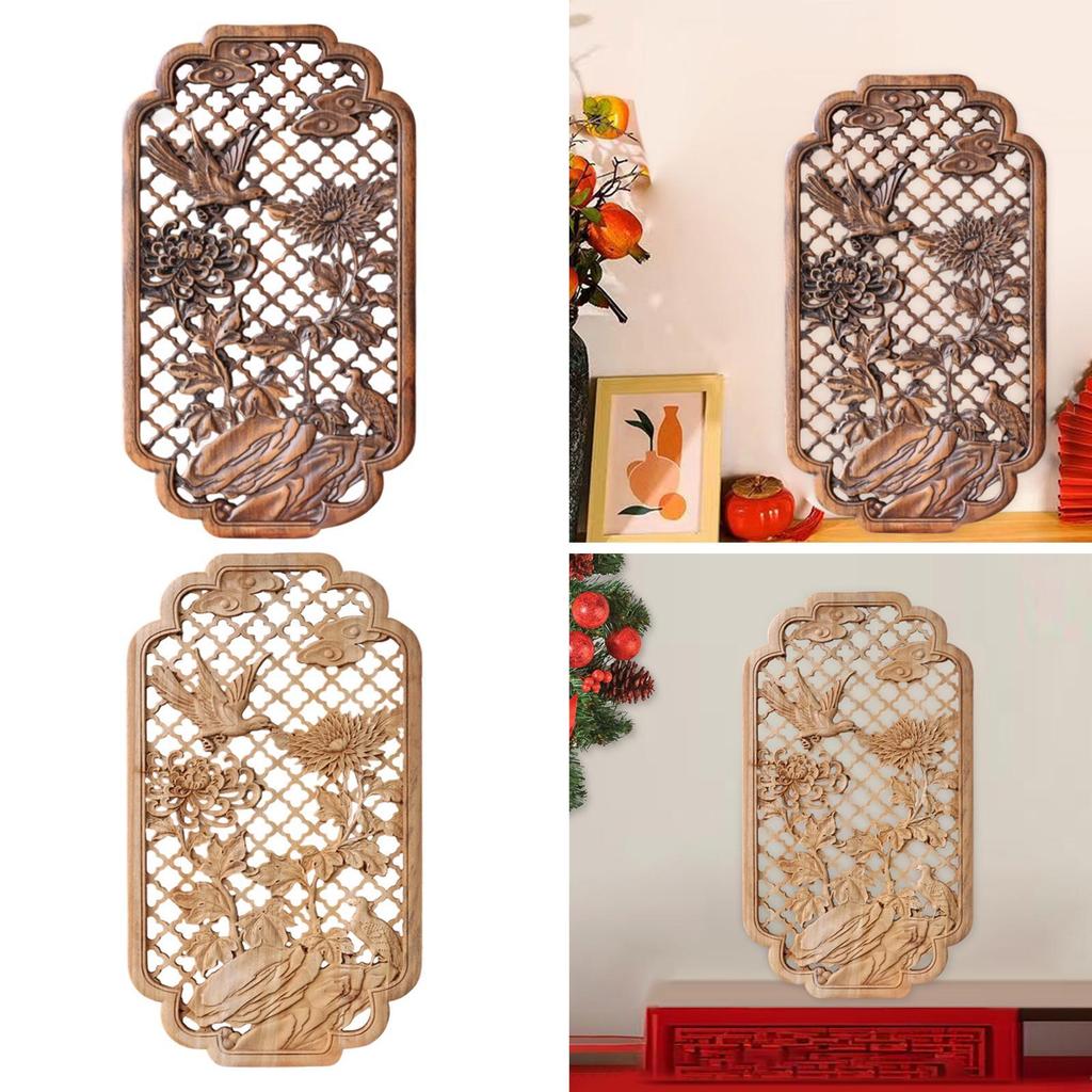 Carved Wood Panel, Home Decoration, Four Gentlemen - Chrysanthemums, Hanging Piece,