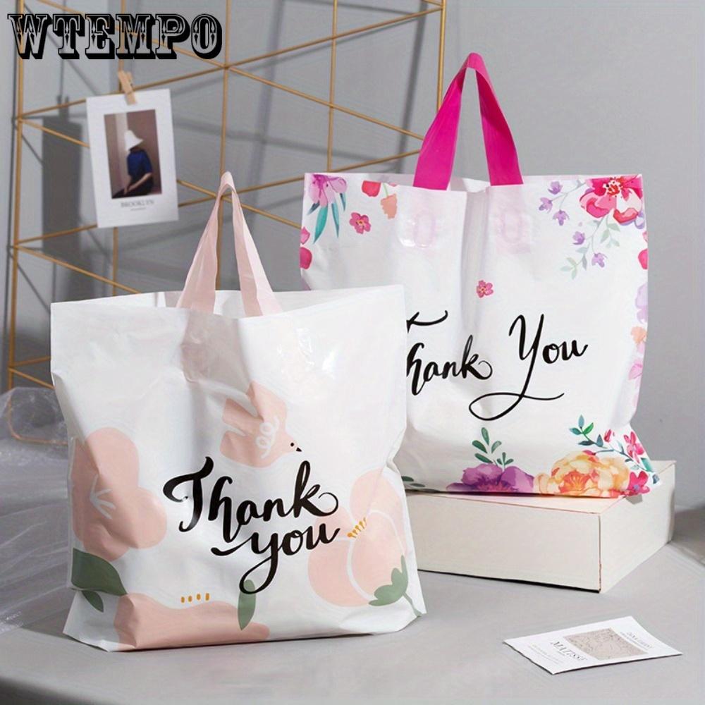 50pcs Thank You Flower Gift Bag Plastic Handheld Bag Clothing Shop Shopping Bag Beauty Shop Packaging Bag Party Gift Bag Shopping Bag