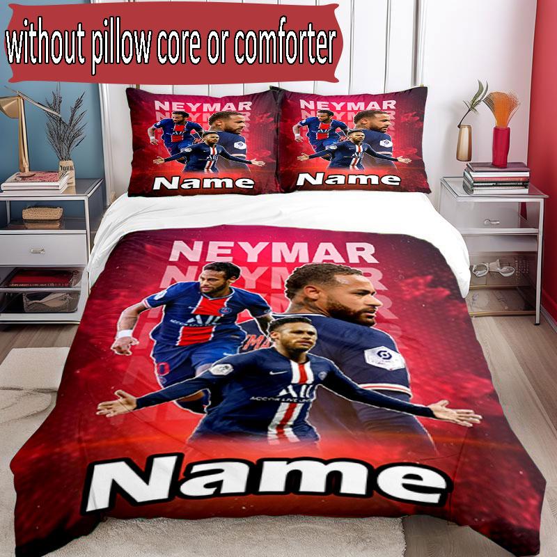 3pcs Duvet Cover Set (1*Duvet Cover + 2*Pillowcase, Without Core), Custom Name Neymar Jr Pattern Bedding Set, Home Bedroom Decor Gift