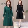 Lady Dress Fake Two-piece Formal Elegant Style Lace-up Strap Plus Size Long Sleeve Commuting Dress A-line Office Midi Dress