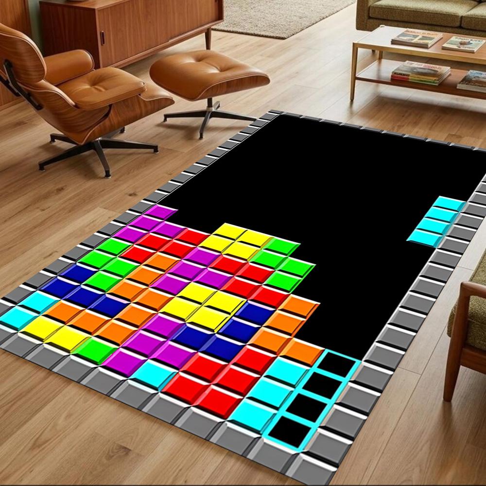 Colorful Building Blocks Pattern Non-Slip Home Carpet Design for Office Decor Living Room Bedroom Gift