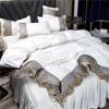 White Princess-Style Lace Bedding Set - 4 Pieces, Washed Ice Silk Sheet & Bed Skirt