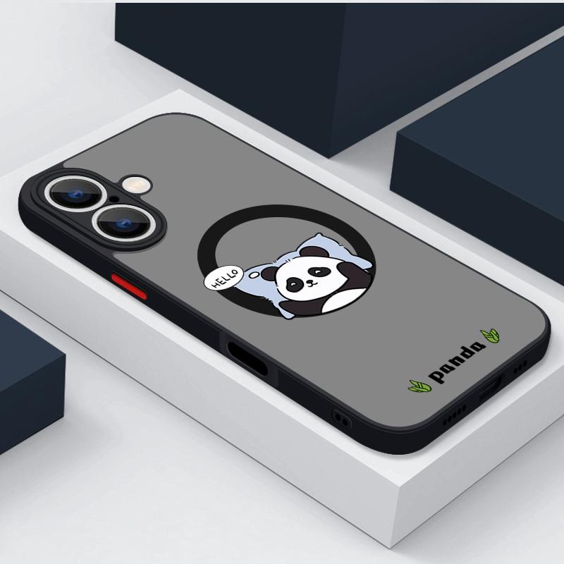 Магнитный чехол с рисунком спящей панды для iPhone 16 Pro 15 14 Plus 13 12 Pro Max 11, ударопрочный, прозрачный, с мягкими краями, акриловый, жесткий, защитный чехол для линз