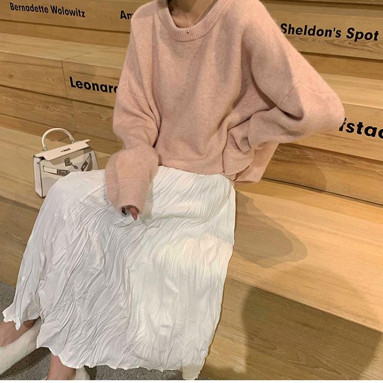 Женская полуюбка Необычная плиссированная юбка Юбка-трапеция с высокой талией Плиссированная полуюбка в длинной части, тонкая, больших размеров