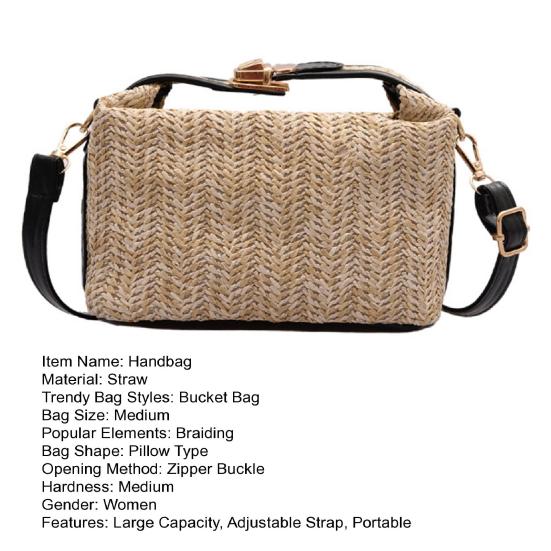 Женская сумка с соломенным плетеным регулируемым ремешком и ручкой, большая вместимость, контрастного цвета, дорожная сумка через плечо, женская сумка на плечо