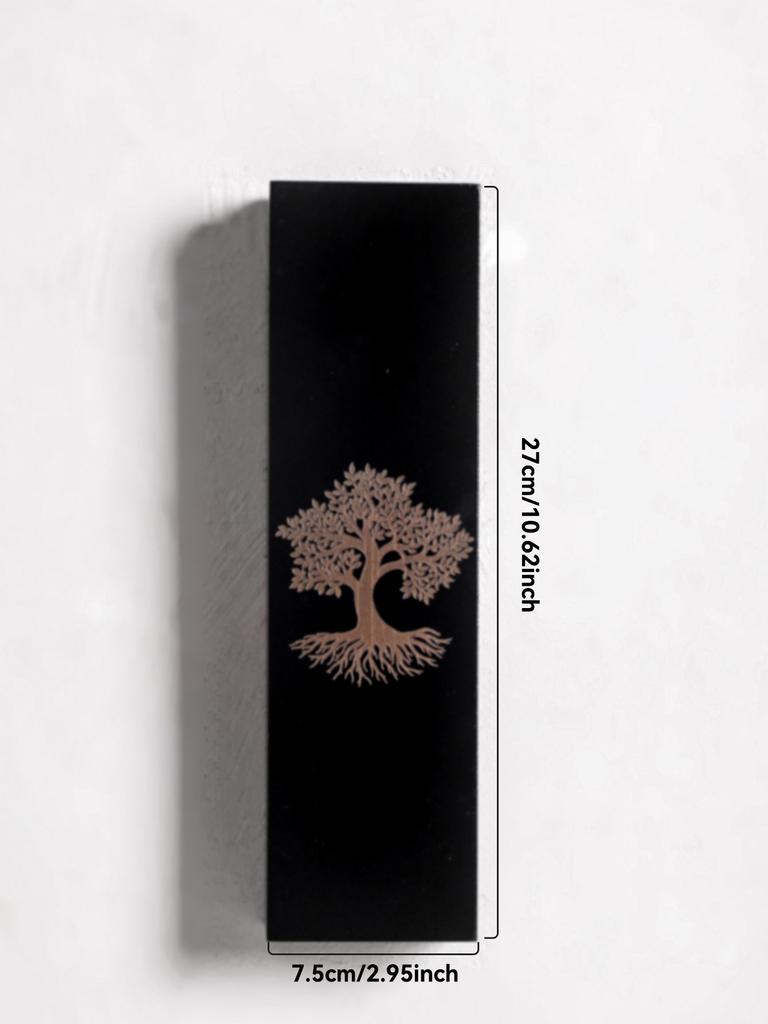 Boho Wall-Mounted Vase Black Wooden Planter with Moon Phase, Tree of Life & Flower of Life Design Home Decor Wall Hanging Gifts