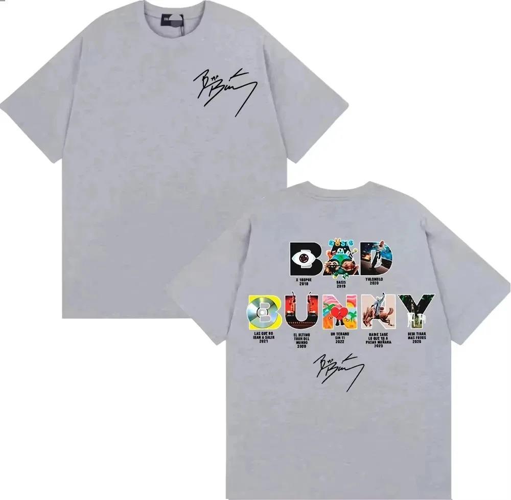 Bad Bunny Full Album Discography Double Sided Signature T-Shirt Reggaeton Rap Oversized Dark Gray Unisex Women And Men T-shirts