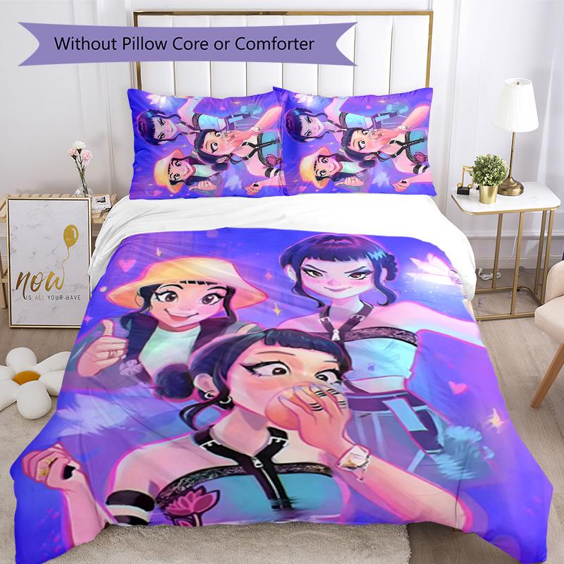 KPOP Hunter 3pcs Bedding Set Duvet Cover Closure Includes 1 Duvet Cover & 2 Pillowcases for All Seasons Bedroom Home Dorm Decor