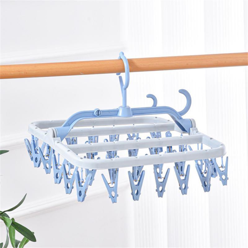 32 Clips Folding Clothes Dryer Hanger Windproof Socks Underwear Drying Rack Household Children Adults Storage Laundry Rack