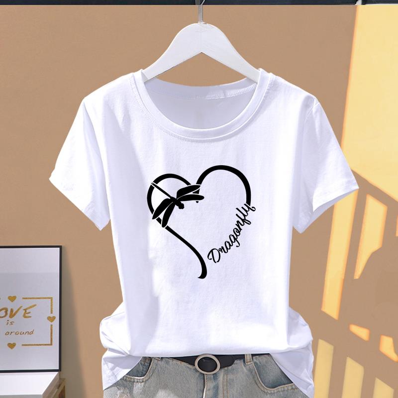 Asian Size- Clothing Casual Dragonfly Trend Cute Sweet 90s Print Ladies Female T Women's Summer Top Fashion Graphic Tee Short Sleeve T-shirt