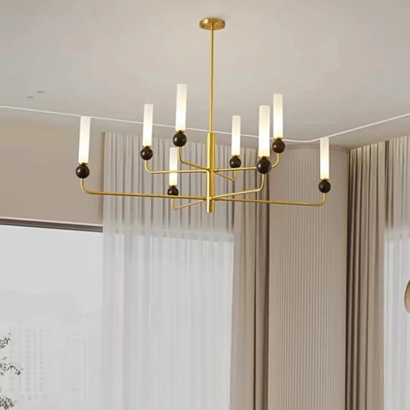 Nordic Light Luxury Natural Marble Chandelier Регулируемая G9 All Copper Dining Room LED Chandelier Прикроватная потолочная подвесная лампа