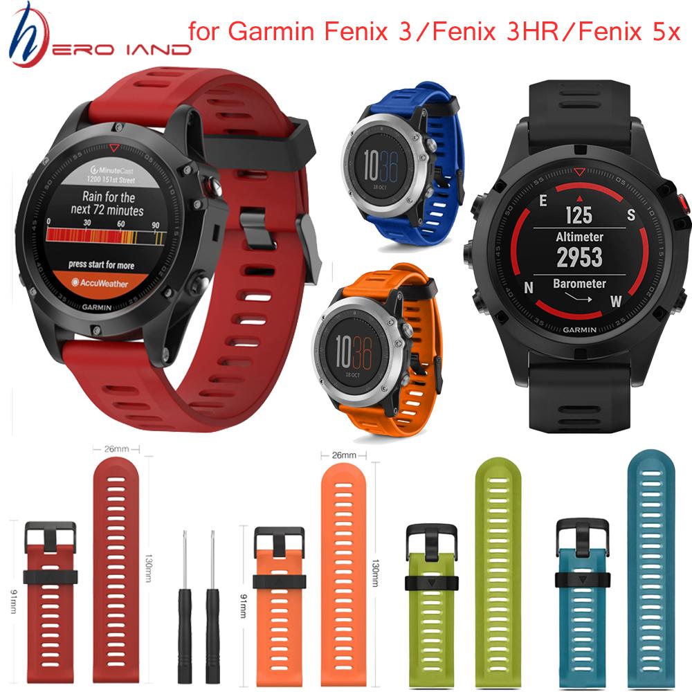 Colorful 26mm Width Outdoor Sport Silicone Wrist Strap Watchband Replacement Bracelte Watch for Garmin Fenix 3 HR 5X Watch Band