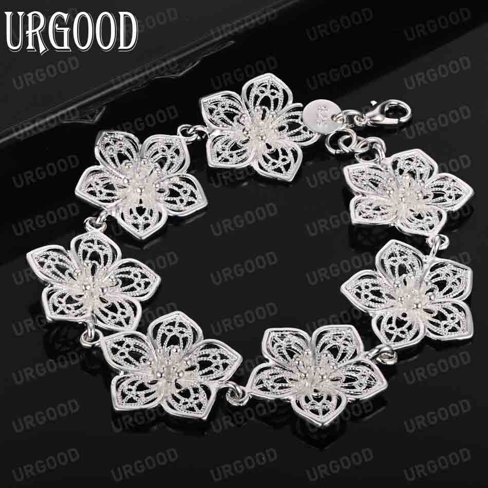 925 Sterling Silver Seven Flower Bracelet Fashionable Wedding Jewelry