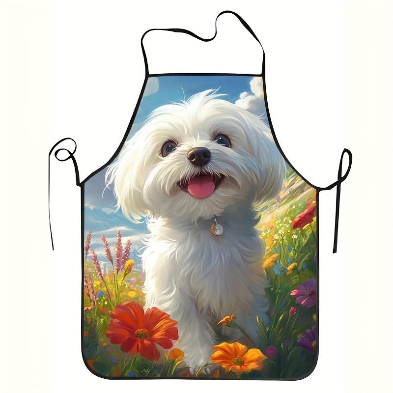 1pc White Maltese Dog Apron with Cute Maltese Dog Design - Durable & Easy-Clean Apron Suitable for Home Cooking, Restaurants, Food Trucks - Fun Pet Lo