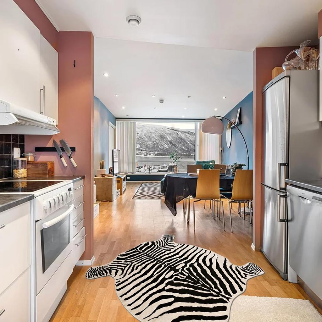 Townssilk Zebra Carpet, Animal Print Faux Fur Carpet, 4x4.6 Feet, Home Rug…