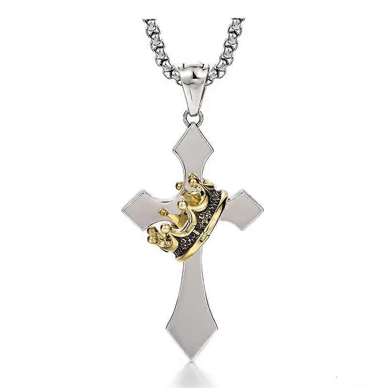 Crown Cross Necklace,Copper Pendant Necklace with Titanium Steel Chain 1-5pcs