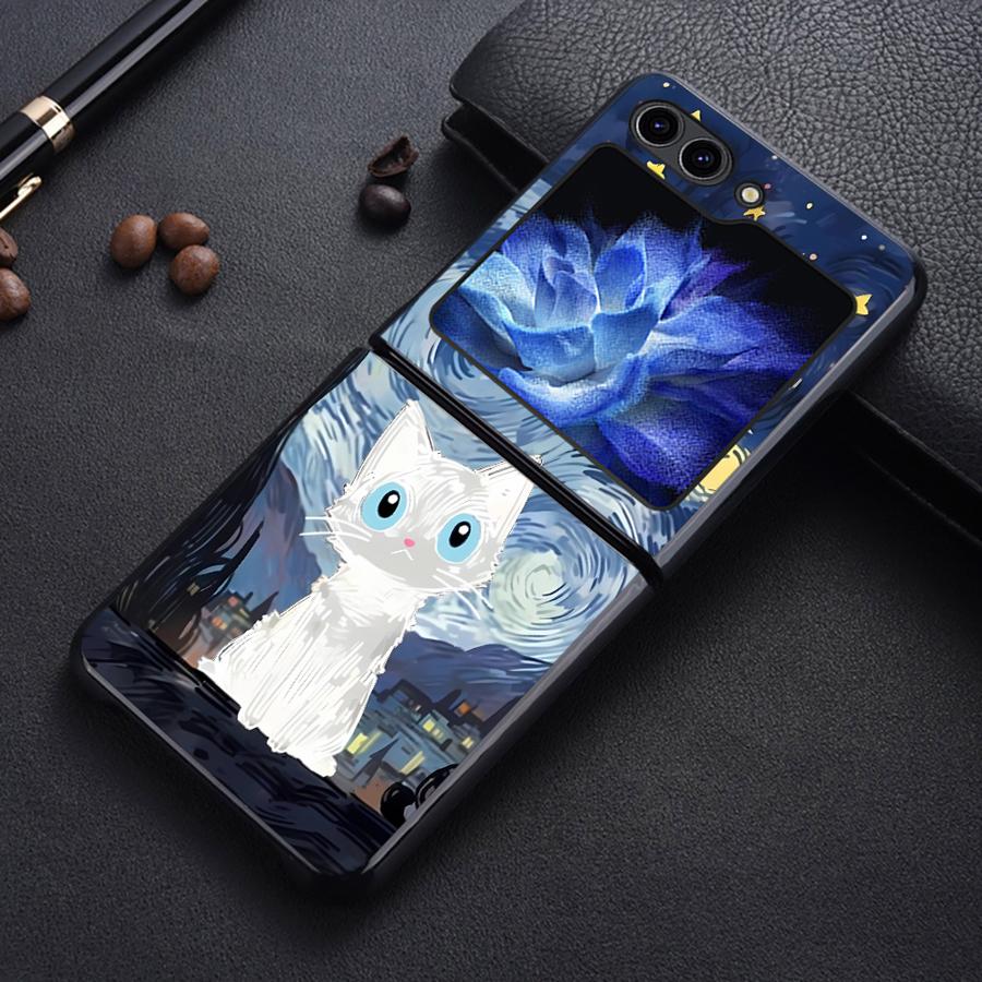 Задняя крышка чехол Funda для Samsung Galaxy Flip3 Flip6 Flip5 Flip4 Z Flip 7 6 5 4 3 Flip7 FE Милый Кот Арт