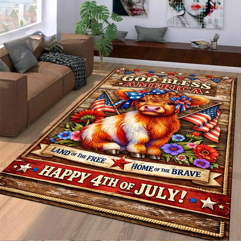 Patriotic Cow 3-Piece carpet Non-slip rug suitable for living room and bedroom sofas