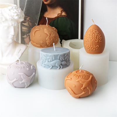 Тисненая цилиндрическая форма для свечей из силикона в виде шара «Звездное небо с лисой», сделай сам, рельефная форма «Дерево жизни», форма для свечей в виде яйца, шара «Летающий журавль», силиконовая форма для животных