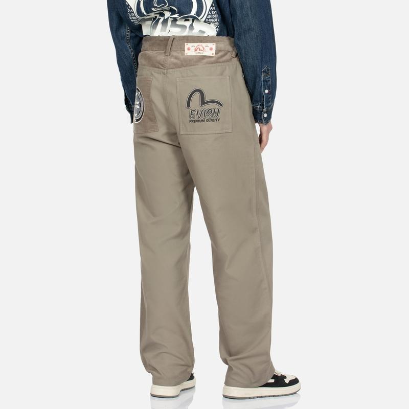 EVISU Casual Pants Men's Khaki Moderate Straight Fit Pants 2EAHTM3PT1048XXCT