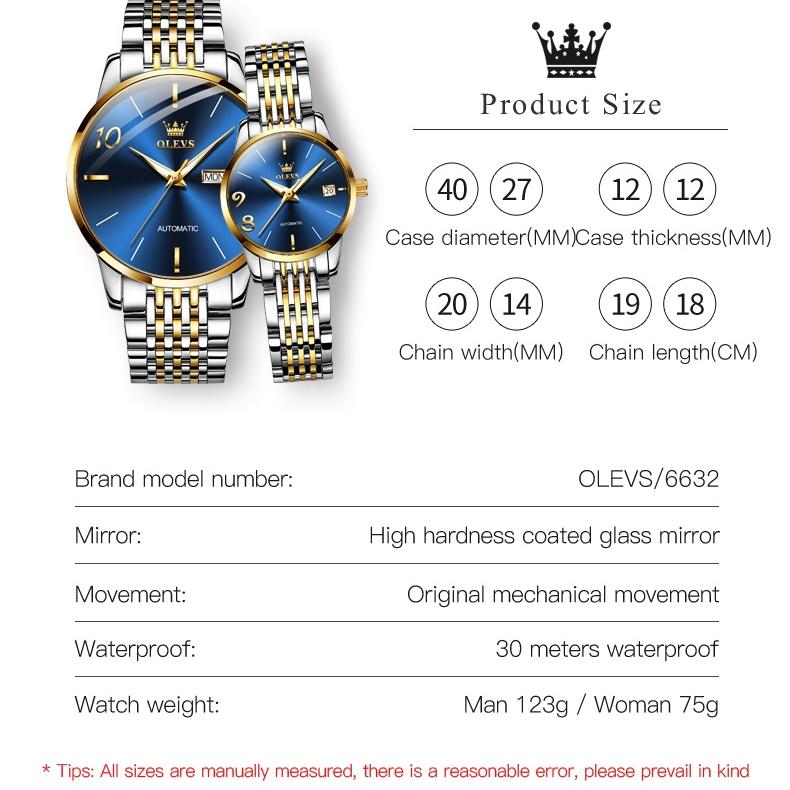 OLEVS Часы Автоматические механические часы Мужские водонепроницаемые часы для пар Светящиеся в темноте часы для пар