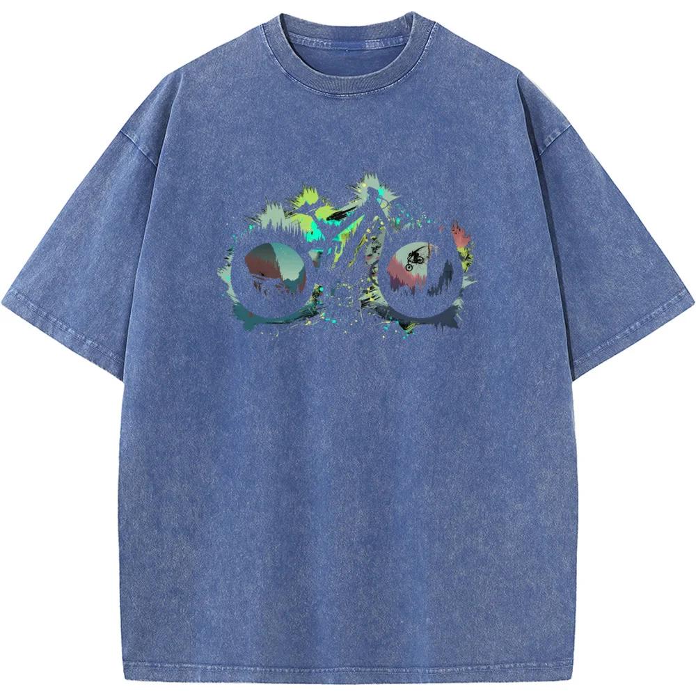 Футболка мужская с принтом велосипедов, хлопковая, с О-образным вырезом, стираная, новинка, повседневная, свободная, отбеленная футболка