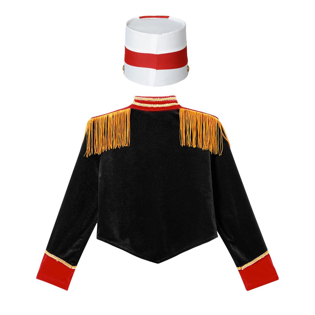 Boys Girls Drum Major Team Uniform Nutcrackers Costume Set Marching Band Tassel Jacket Coat Hat Outfits for Drummer Performance